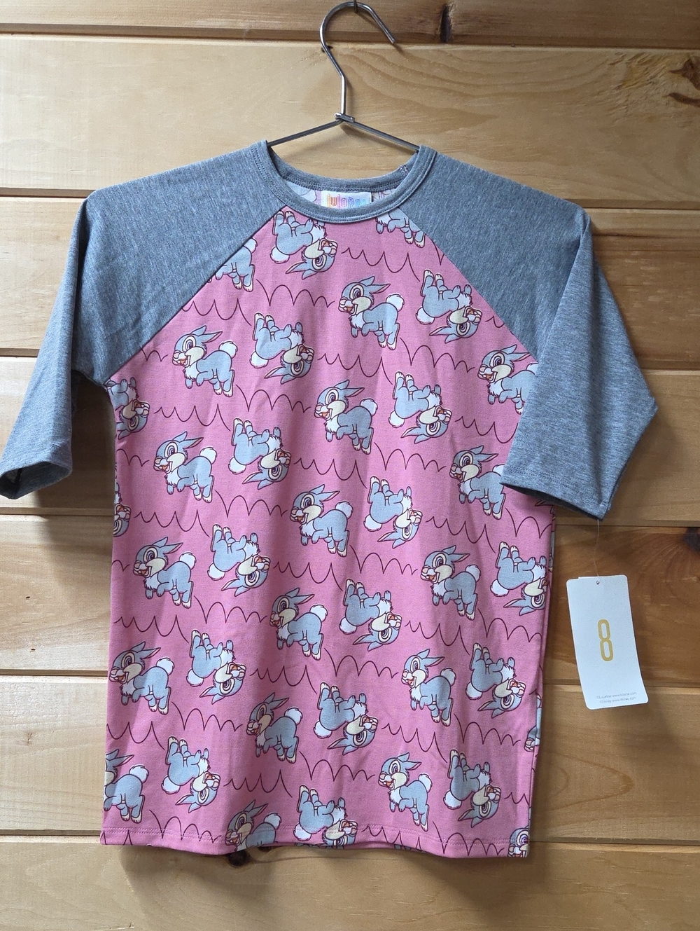 LuLaRoe Disney Sloan Thumper Pink & Gray Kids Raglan Tee With Bunnies